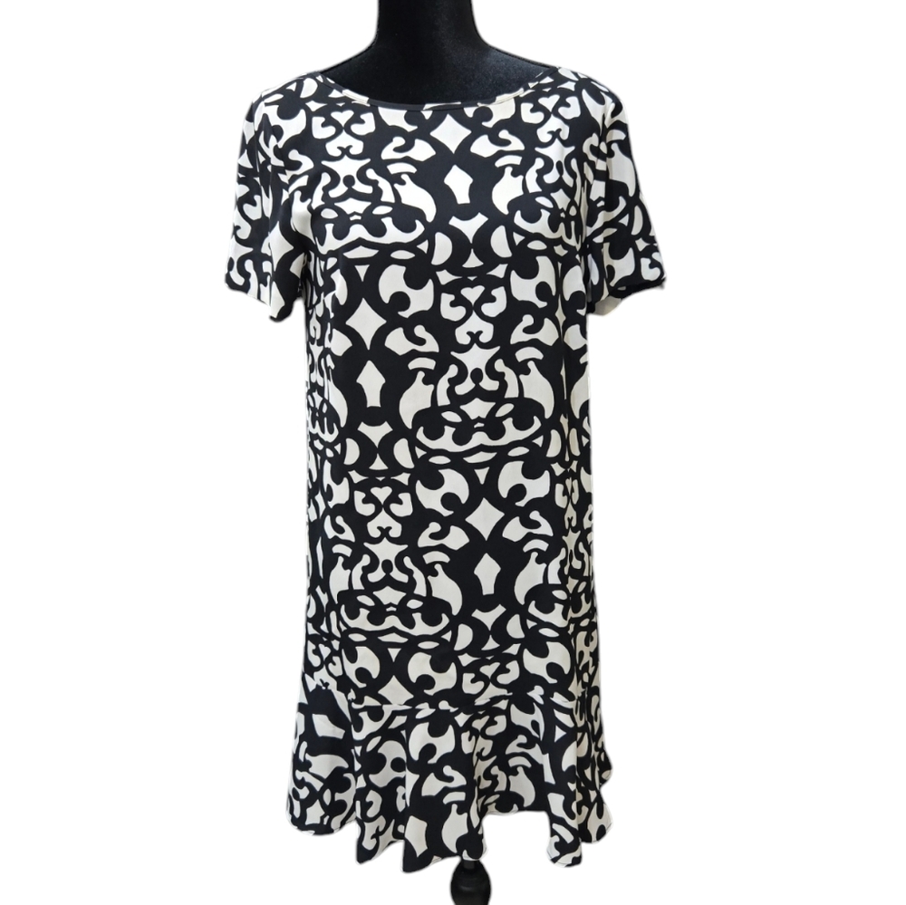 Ann Taylor Black and White Short Sleeve Shirt Dress 8